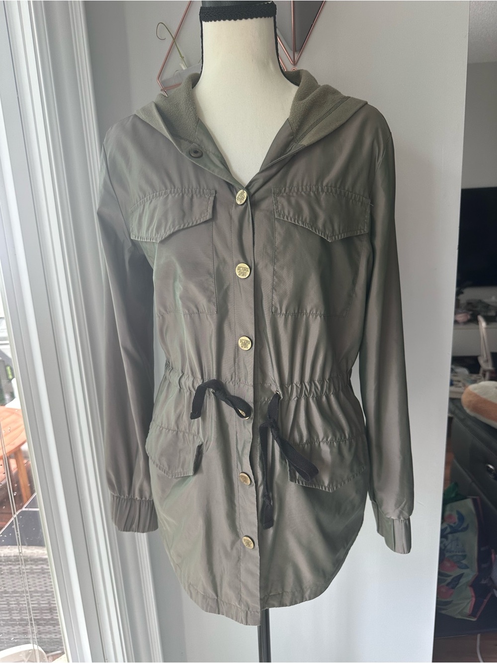 Y2K VICTORIA’S SECRET SPORT Olive Army Green Hooded Drawstring Utility Jacket XS